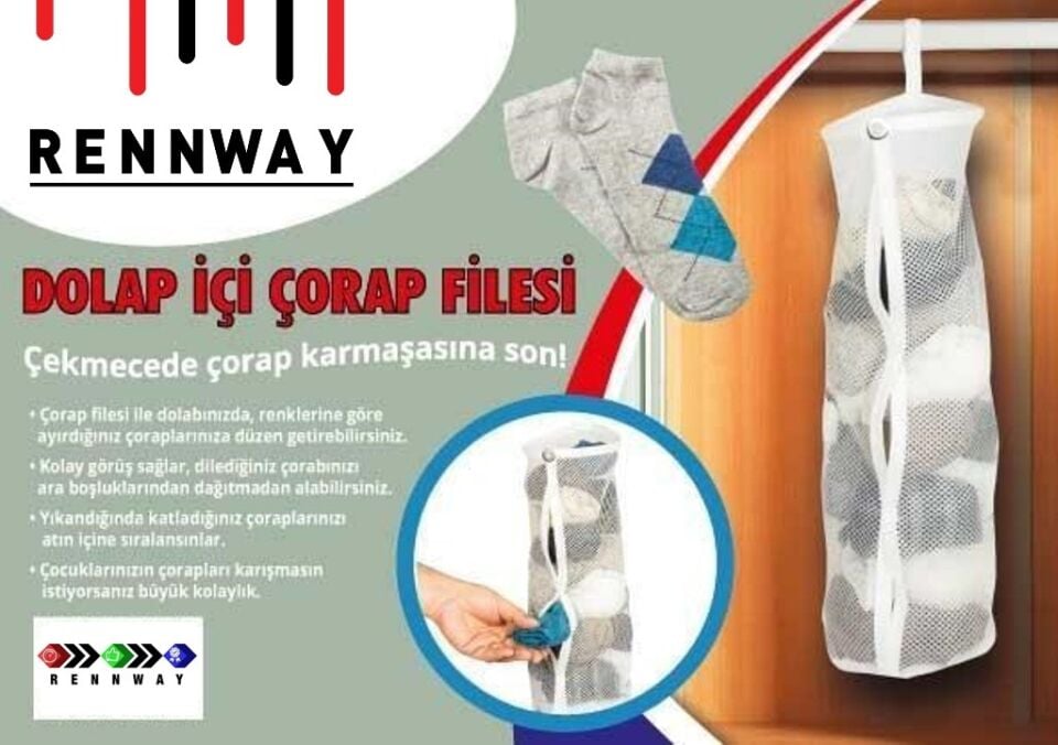 Dolap İçi Asılabilir Temiz Çorap Düzenleyici Çorap Filesi Askılık (1077)