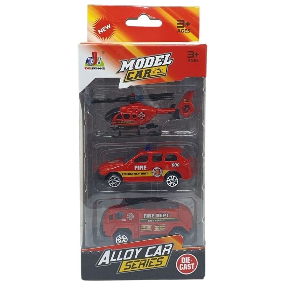 3'lü İş Makinaları Road Seti - Die Cast - DS044 - İtfaiye