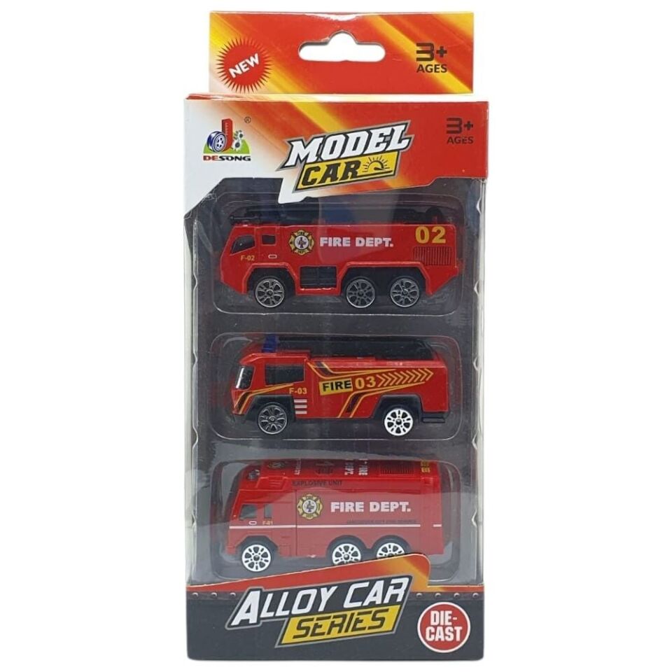 3'lü İş Makinaları Road Seti - Die Cast - DS044 - İtfaiye