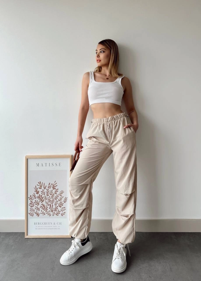 Paraşüt pantolon bej