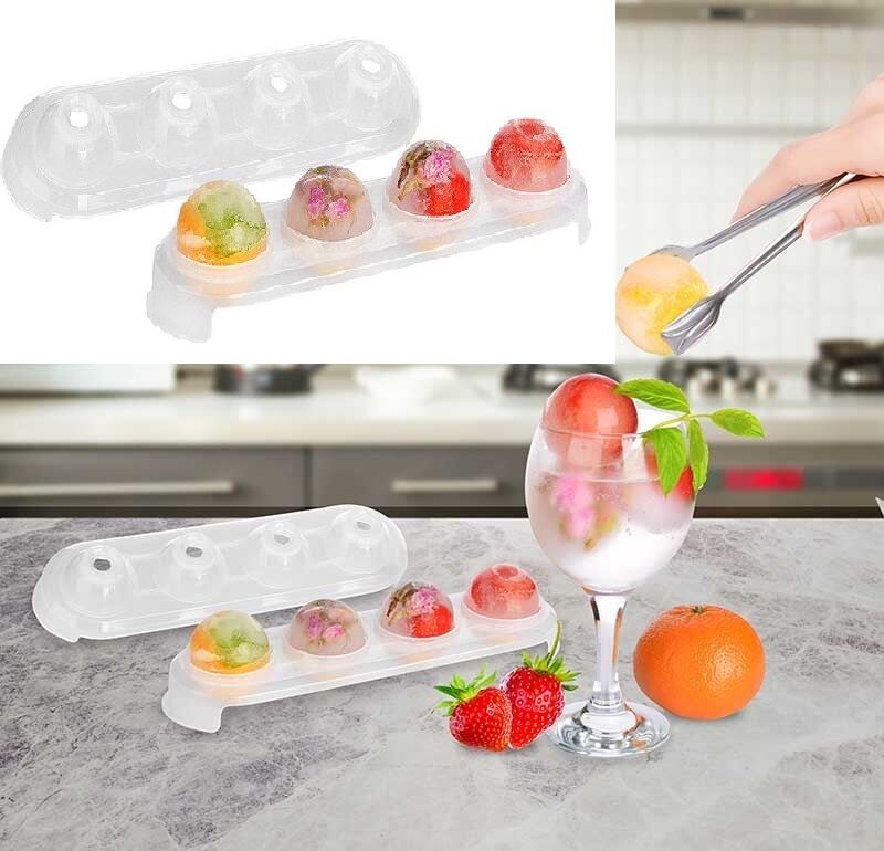 Silikon Tabanlı 4 Bölmeli Şeffaf Buz Kalıbı Yuvarlak Buzluk (1077)