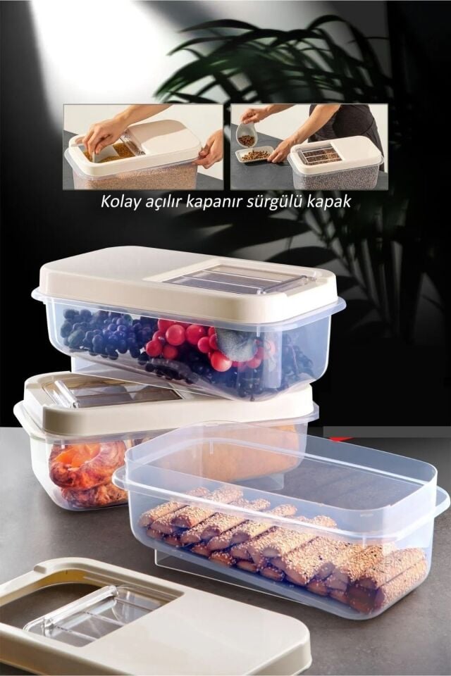 Sürgülü Kapaklı 7.5 Lt Erzak Bakliyat Un Şeker Saklama Kabı (1077)