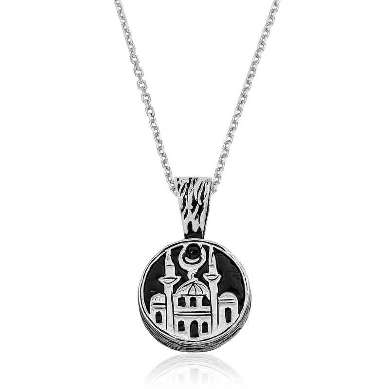 925 Ayar Gümüş Cami Desenli Gümüş Kolye T5081 (1077)
