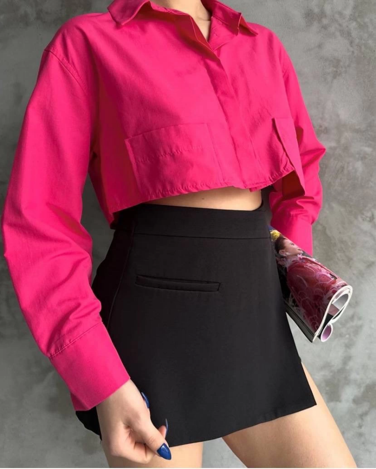 Poplin crop gömlek fuşya s3060 40 - Fuşya