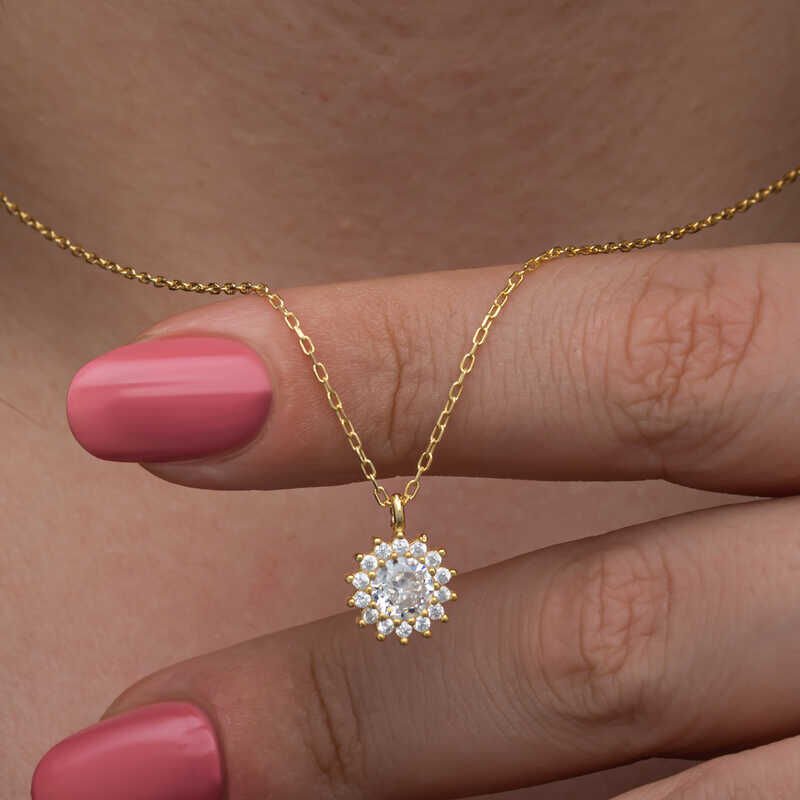 925 Ayar Gümüş Gold Minimal Yuvarlak Anturaj Kadın Kolye T8572 (1077)