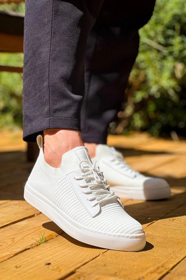 KB-110  Kuback Beyaz Triko Yüksek Taban Bağcıklı Günlük Erkek Ayakkabı